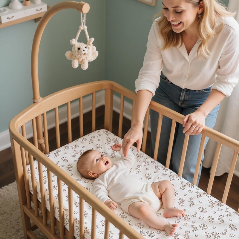 BeBeJoJo Baby Bassinet Sheets TPU Waterproof 2 Pack Soft Muslin Bedside Bassinet Mattress Sheets with Bottom Elastic Band for Baby Boy Girls Unisex Fit Hourglass Oval and Rectangle, Brown Flowers - Image 2